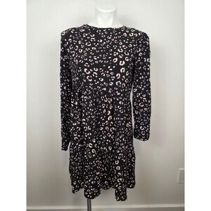 Seraphine Maternity Black Pink Leopard Print Babydoll Dress Long Sleeve‎ Size 6